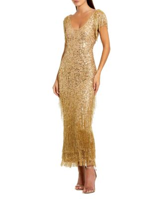 Beaded Fringe Column Gown