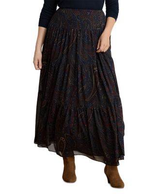 Paisley Print Georgette Tiered Maxi Skirt