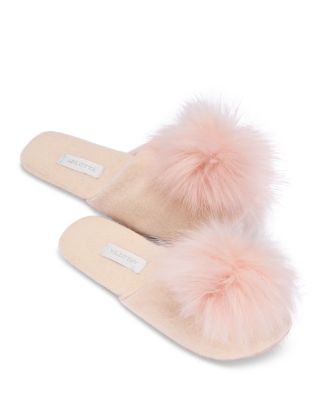 Women's Cashmere Faux Fur Pom Pom Slippers - Exclusive