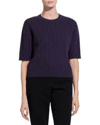 Cropped Cable Knit Cashmere Crewneck Sweater - Exclusive