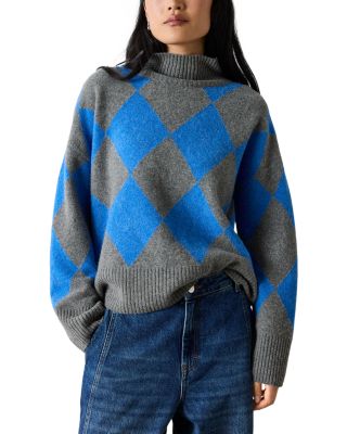 Wool Argyle Round Neck Sweater
