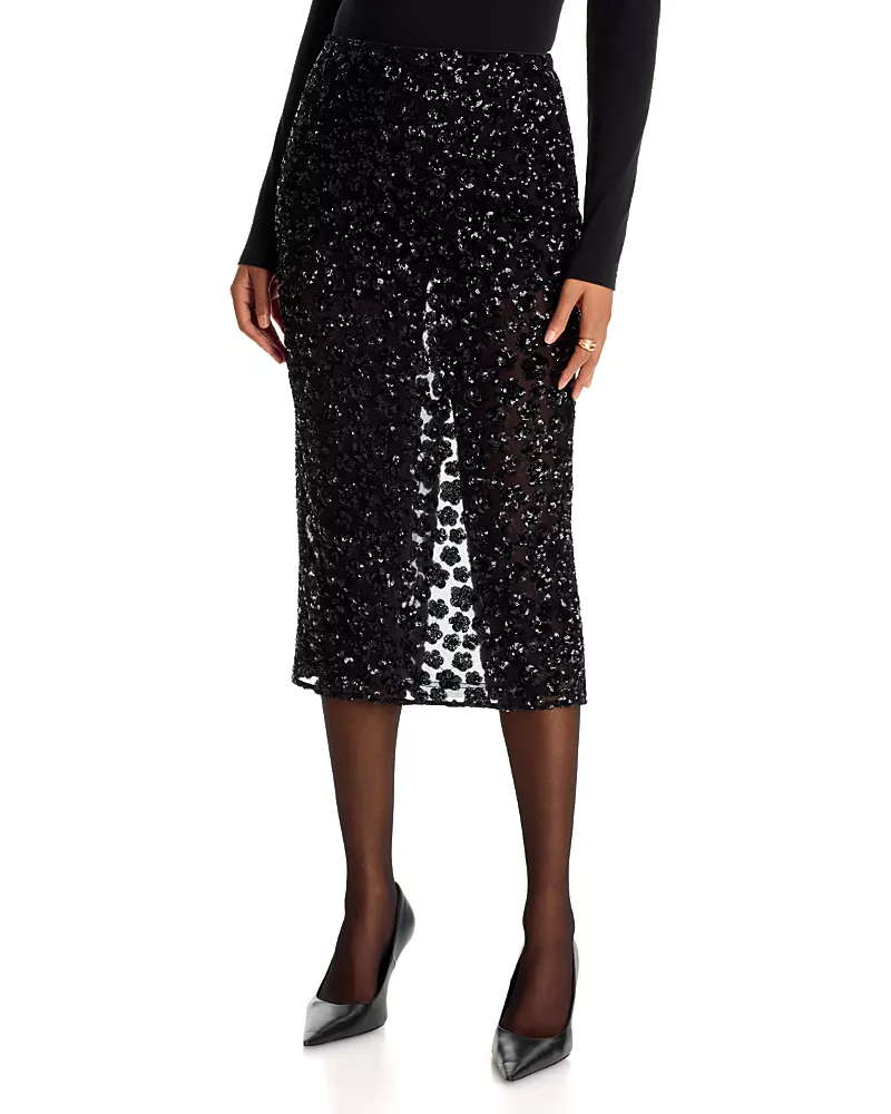 Bardot Sienna Sheer Sequin Midi Skirt