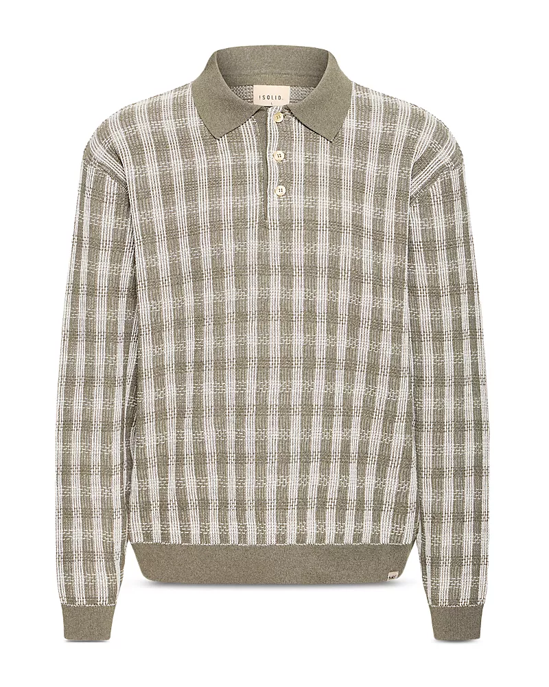Solid! Ermine Cotton Blend Knit Check Polo Shirt