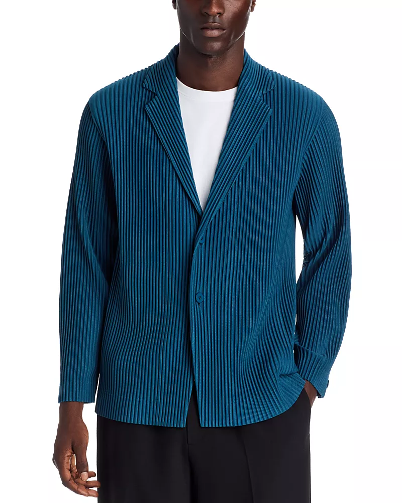 Homme PLISSE Issey Miyake Tailored Pleats Notch Lapel Cardigan Jacket