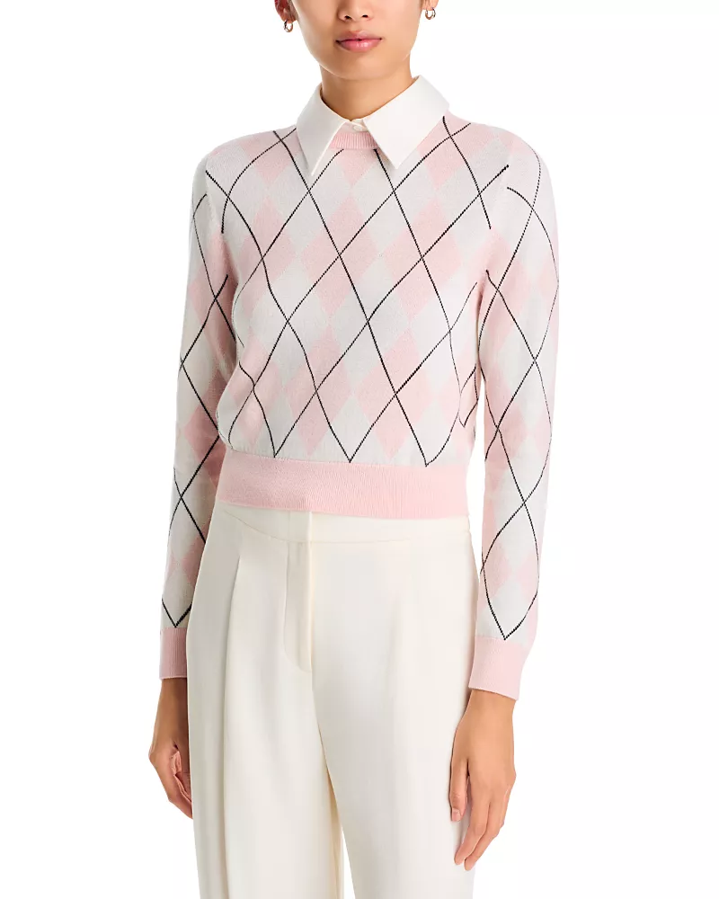 Alice and Olivia Carolann Wool Blend Collared Sweater