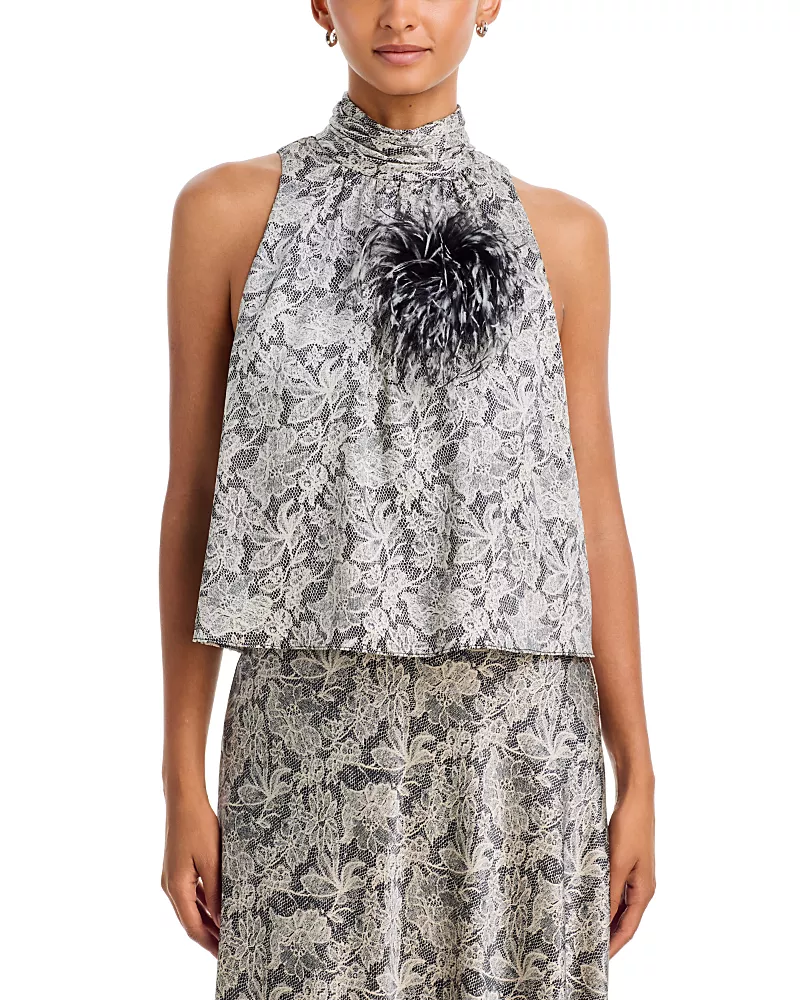 Cinq a Sept Romee Trompe L'oeil Lace Feather Top