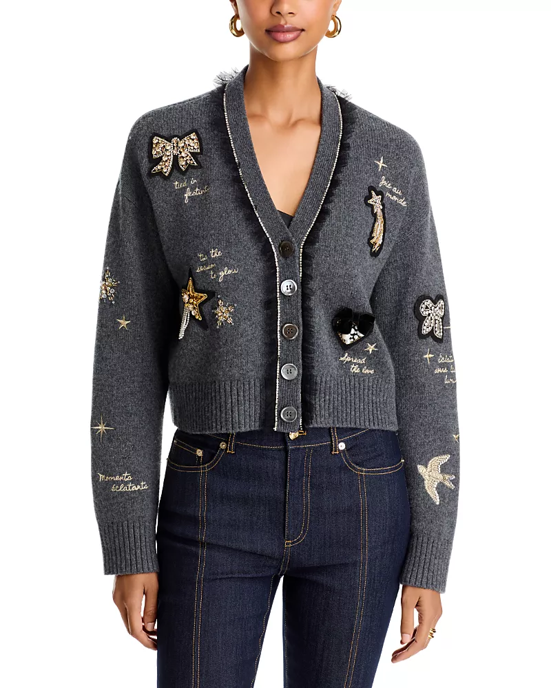 Cinq a Sept Holiday Doodles V Neck Cardigan