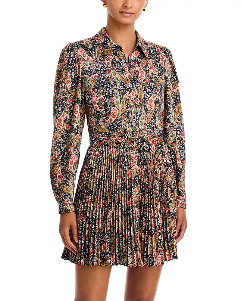 Cinq a Sept Reynolds Printed Pleated Skirt Shirt Dress