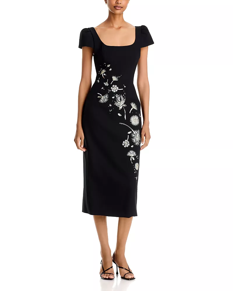 Cinq a Sept Ilana Embellished Square Neck Column Dress