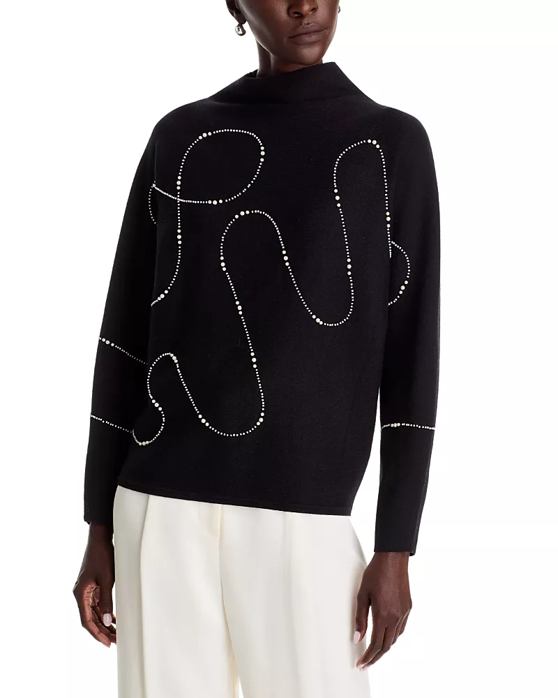 T Tahari Pearl Curved Lines Dolman Sleeve Sweater