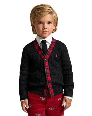 Boys' Plaid Trim Cable Cotton Cardigan - Little Kid