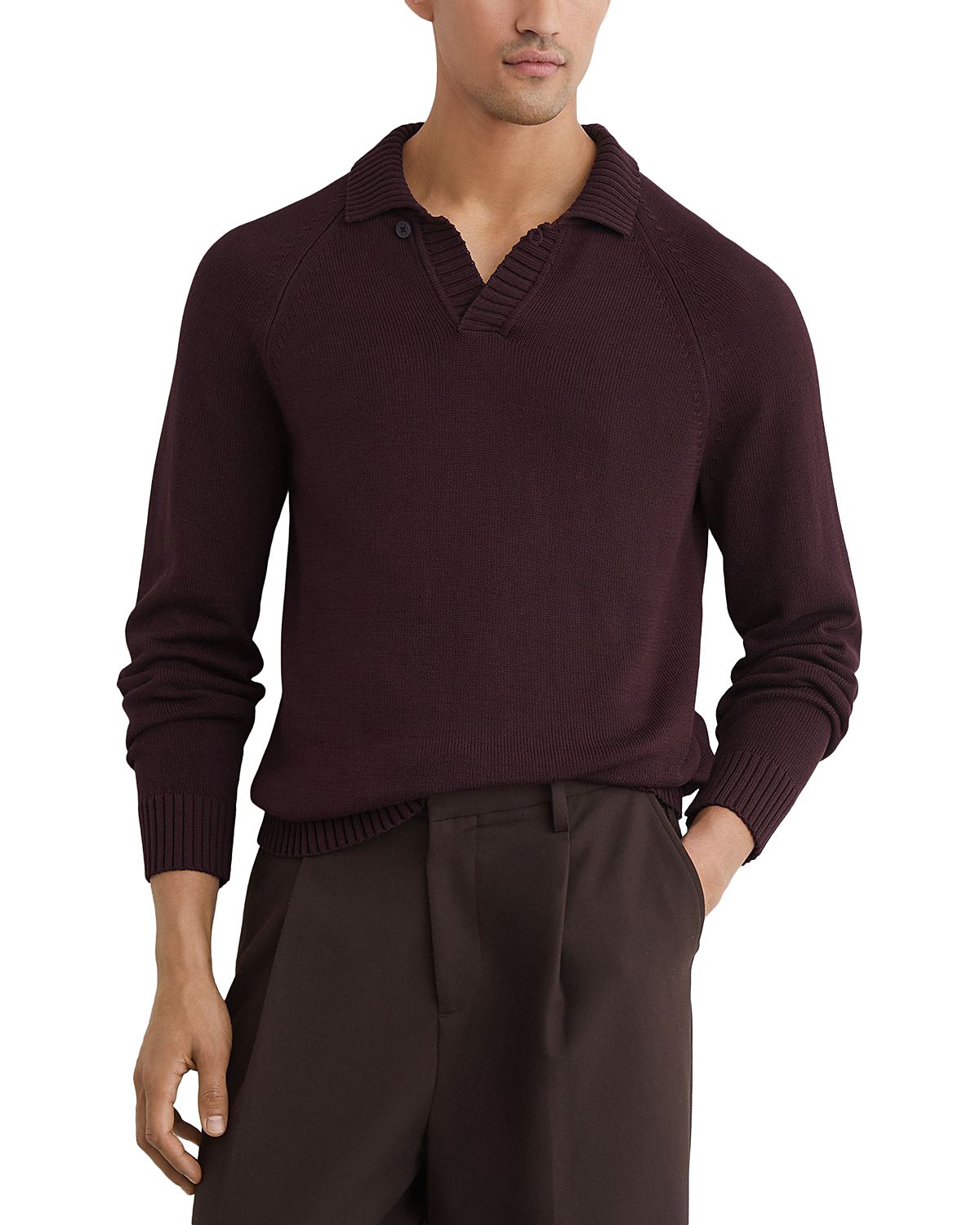 Reiss Ashdown Cotton Open Collar Polo Sweater