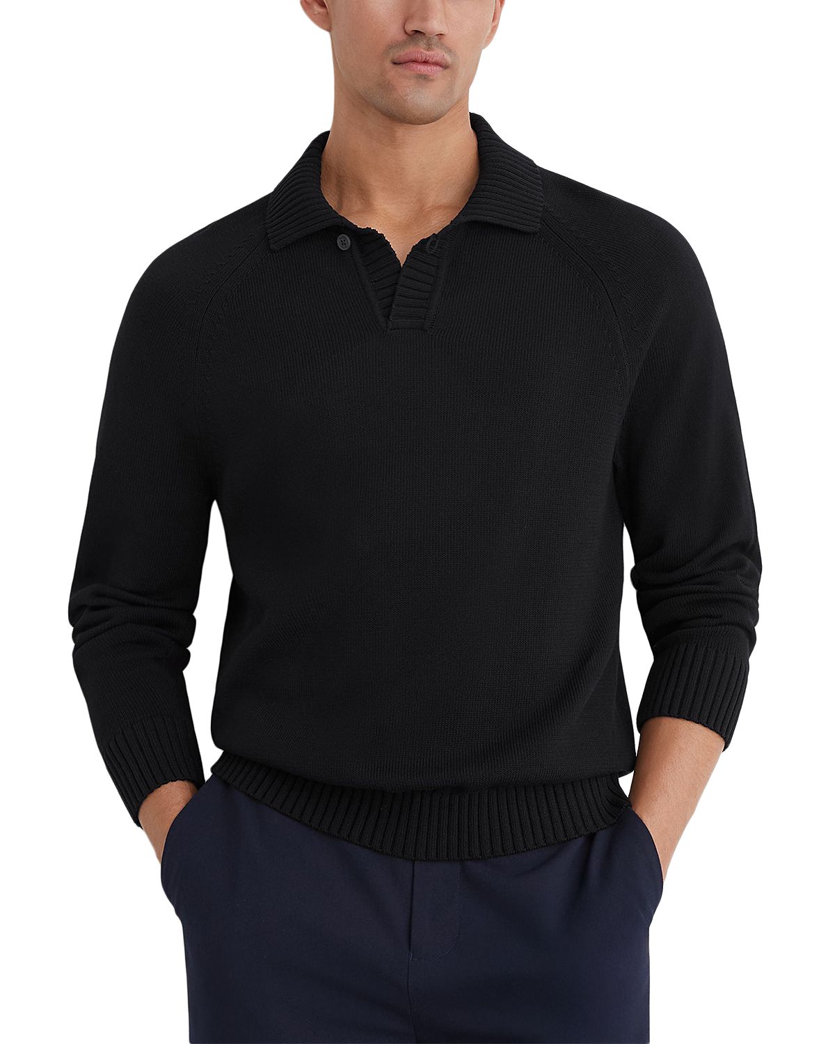 Reiss Ashdown Cotton Open Collar Polo Sweater