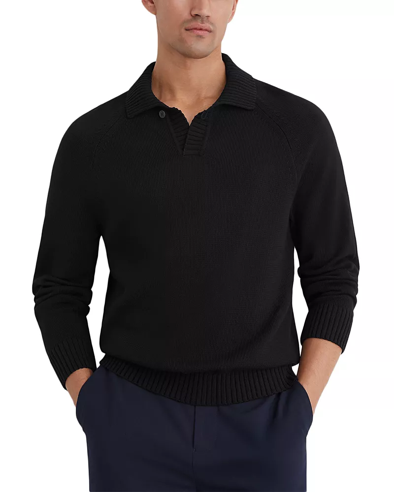 Reiss Ashdown Cotton Open Collar Polo Sweater