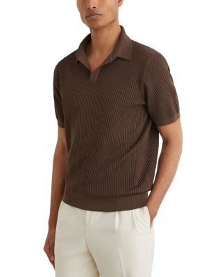 Ribbed Knit Open Collar Polo Shirt