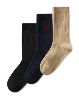Polo Ralph Lauren Boys' Classic Ribbed Cotton Stretch Socks, 3 Pack – Little Kid, Big Kid