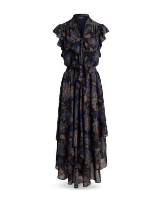 Petite Floral Crinkle Georgette Tie Neck Maxi Dress