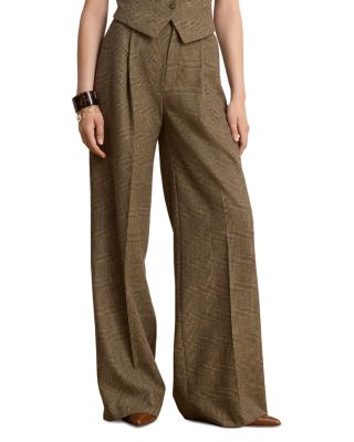 Petite Glen Plaid Brushed Wool Wide Leg Pants