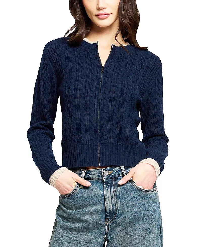 Central Park West Women's Thea Cashmere Cable Zip Up Cardigan