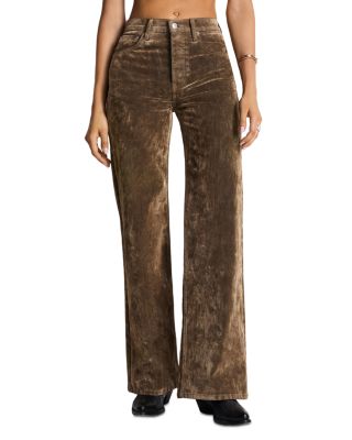High Rise Wide Leg Jeans in Beige Flock