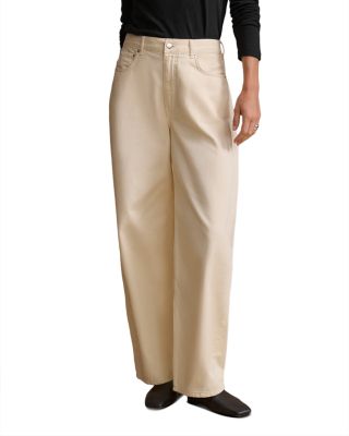 Beachwood Cotton Mid Rise Wide Jeans in Natural
