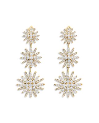 Starburst Triple Drop Earrings in 18K Yellow Gold with Diamonds, 51mm