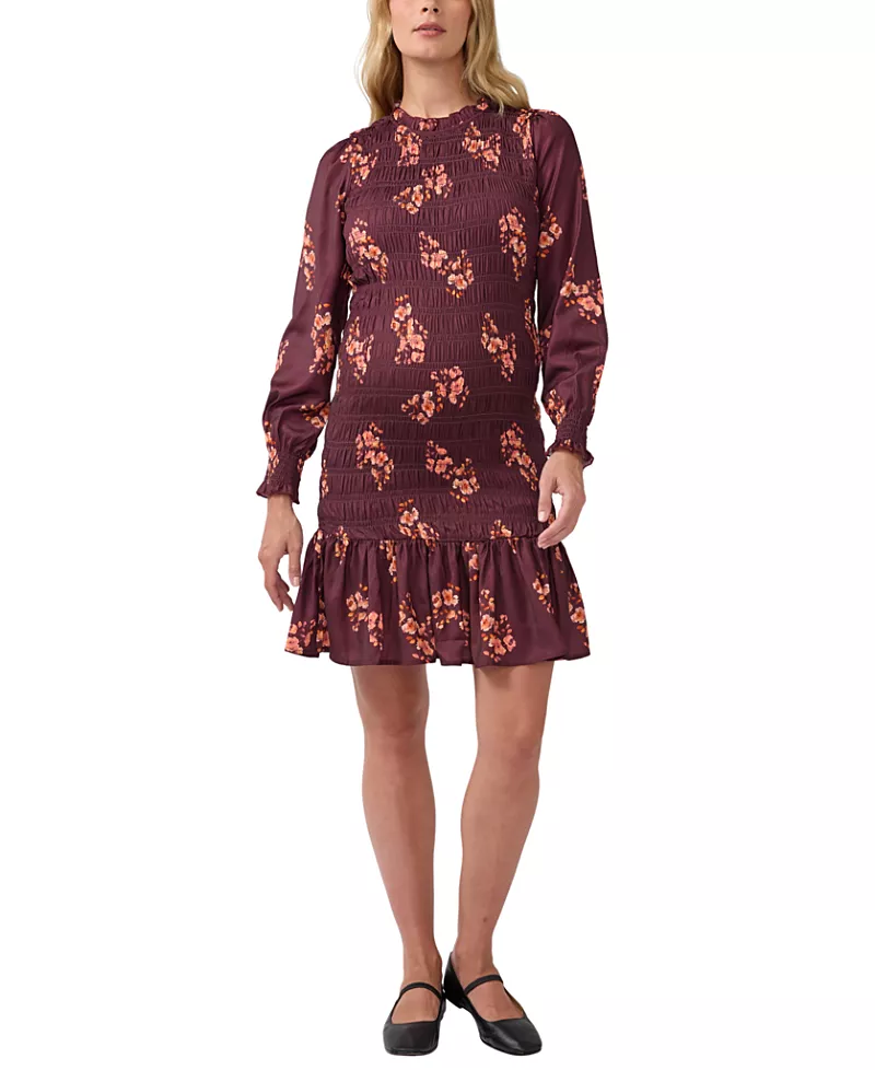 Ingrid & Isabel Long Sleeve Smocked Floral Maternity Mini Dress