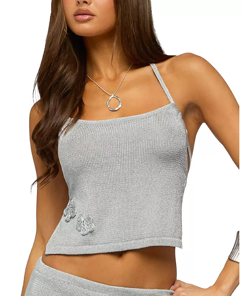 Edikted Teagyn Backless Metallic Knit Top