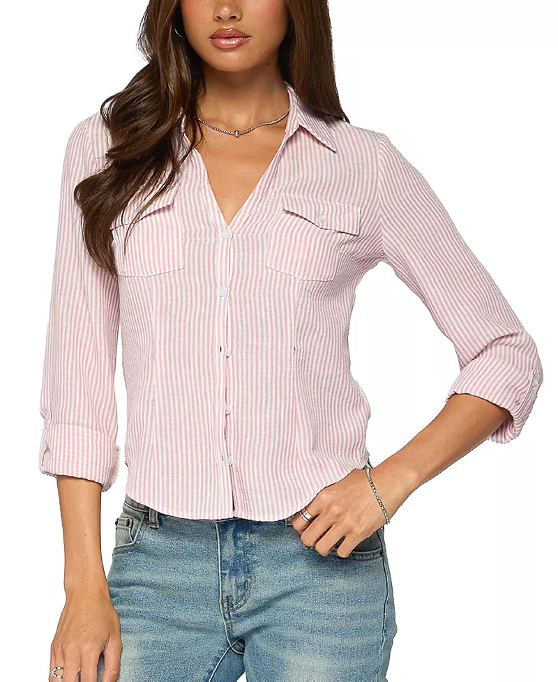 Edikted Phobe Striped Button Up Top