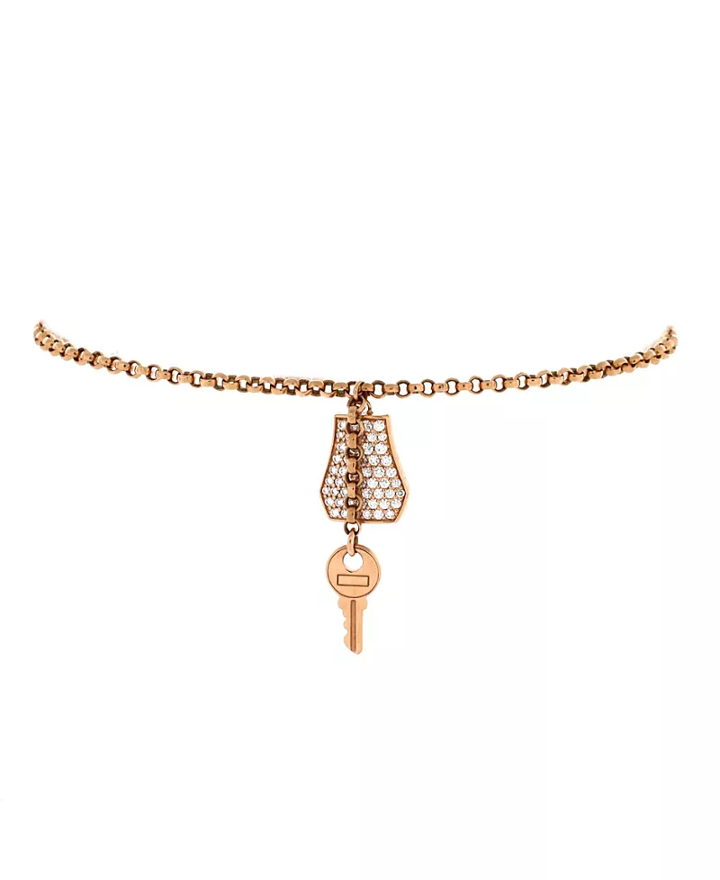 Pre-Owned HERMES Small Kelly Clochette Chain Bracelet 18K Rose Gold with Pave Diamonds