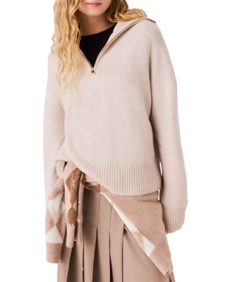 Cashmere Blend Zip Neck Long Sleeve Sweater