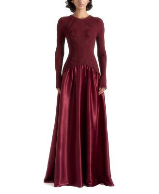 Adeline Knit & Satin Curved Hem Maxi Dress