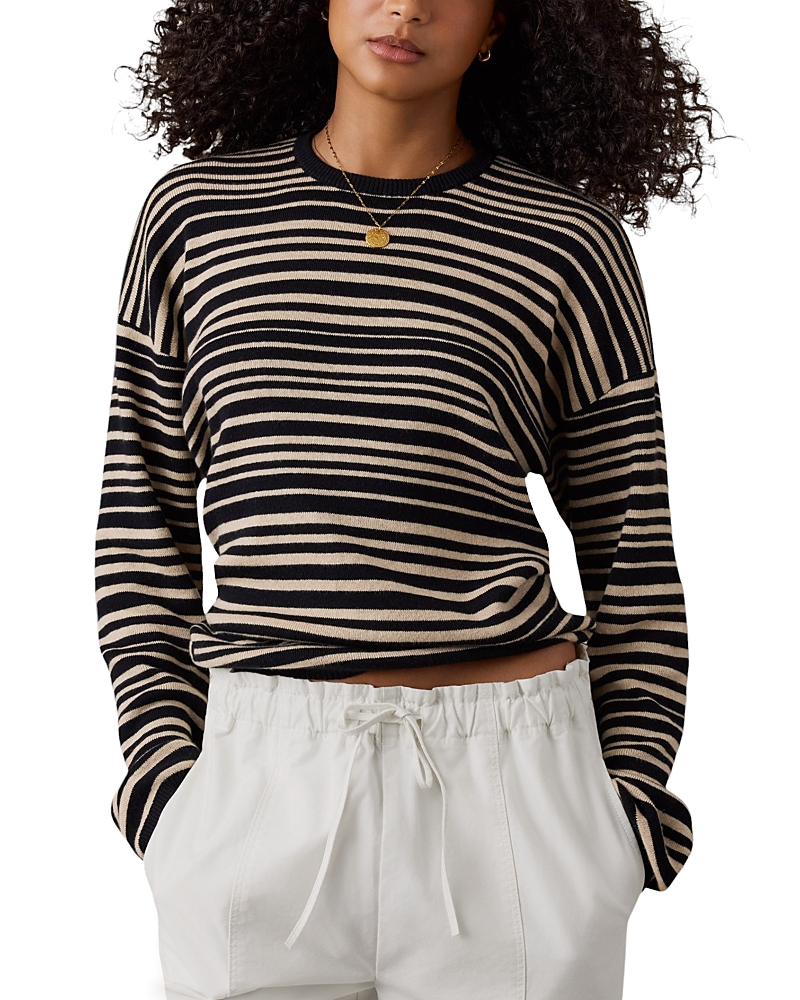 Faherty Throwback Studio Cotton & Cashmere Crew Top In Coastal Coal Stripe