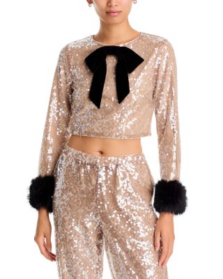 Flash Faux Fur Cuffs Embellished Top