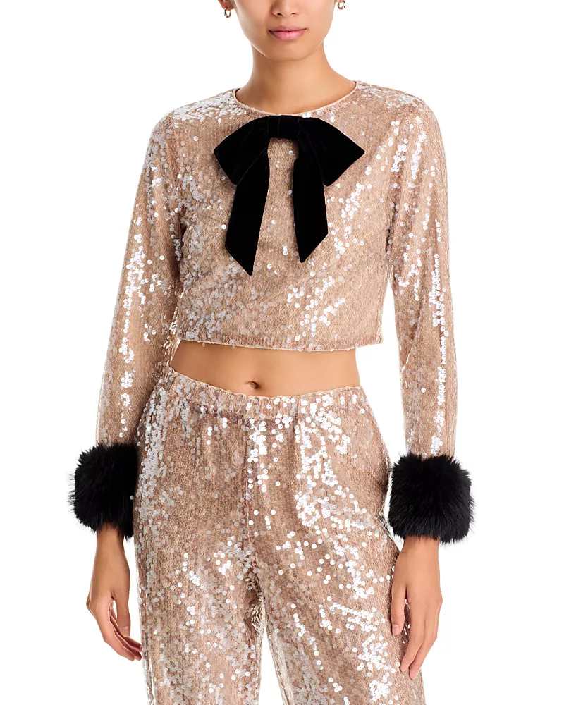 Wayf Flash Faux Fur Cuffs Embellished Top