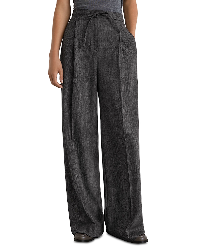 Reiss Derby Wool Blend Wide Leg Pants In Dark Grey