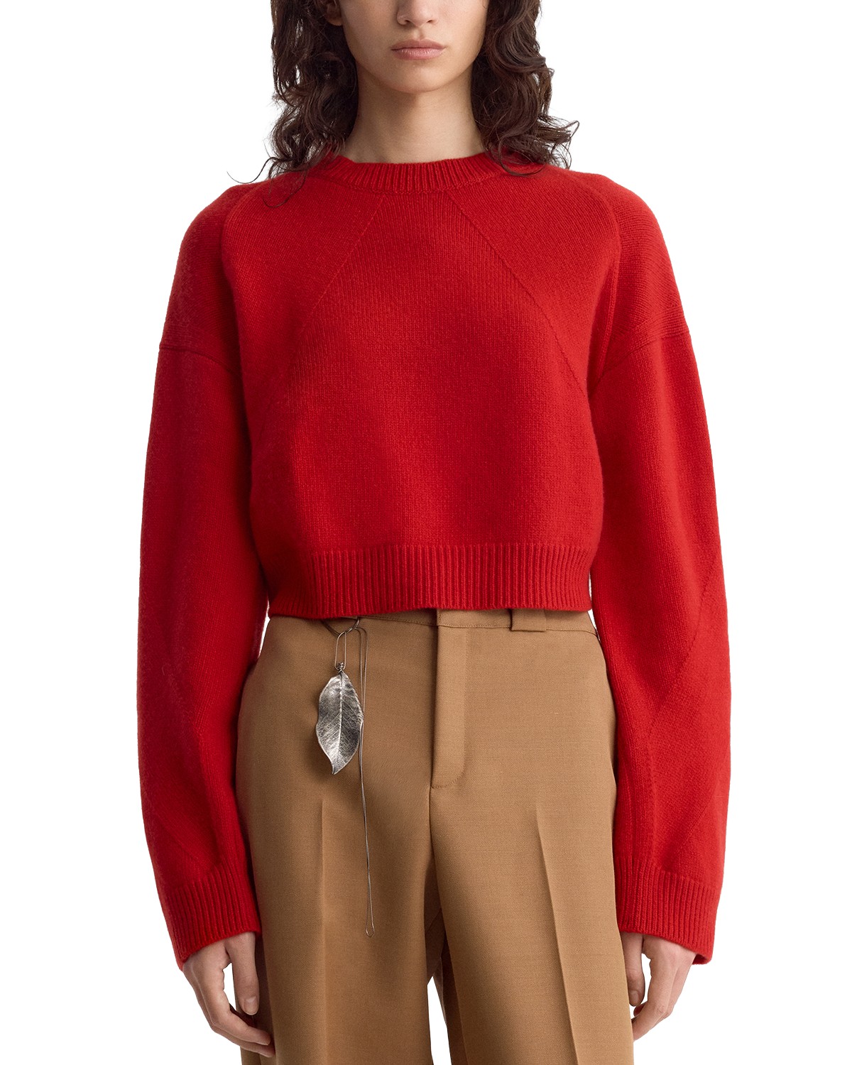 Fforme Marcela Wool & Cashmere Cropped Crewneck Sweater in Red