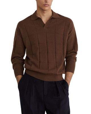 Compton Wool Open Collar Square Pattern Sweater