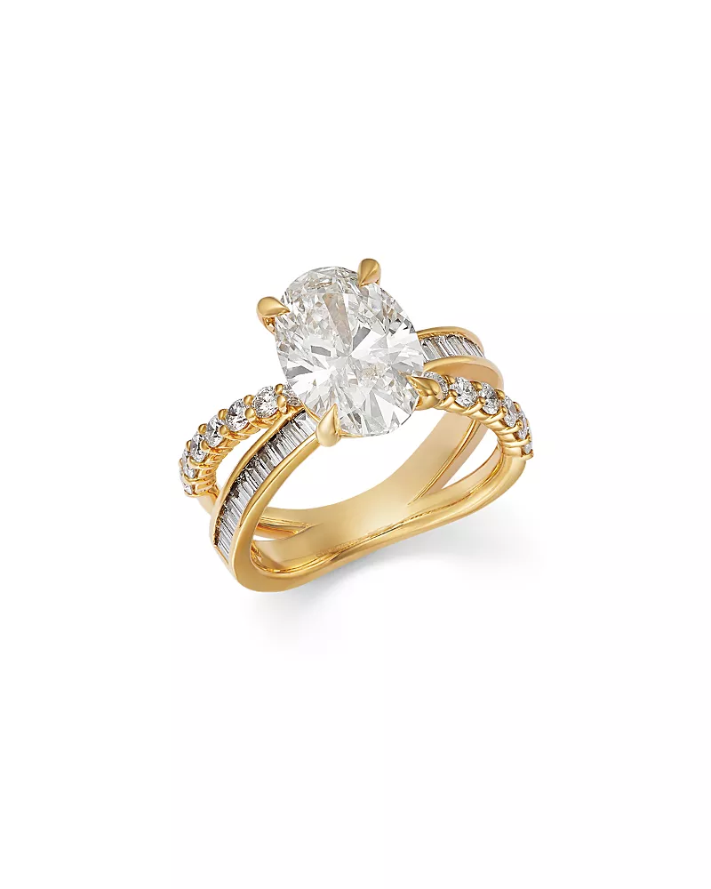 Bloomingdale's Fine Collection Luxe Collection Certified Lab Grown Diamond Oval Cut Engagement Ring in 18K Yellow Gold, 3.85 tcw