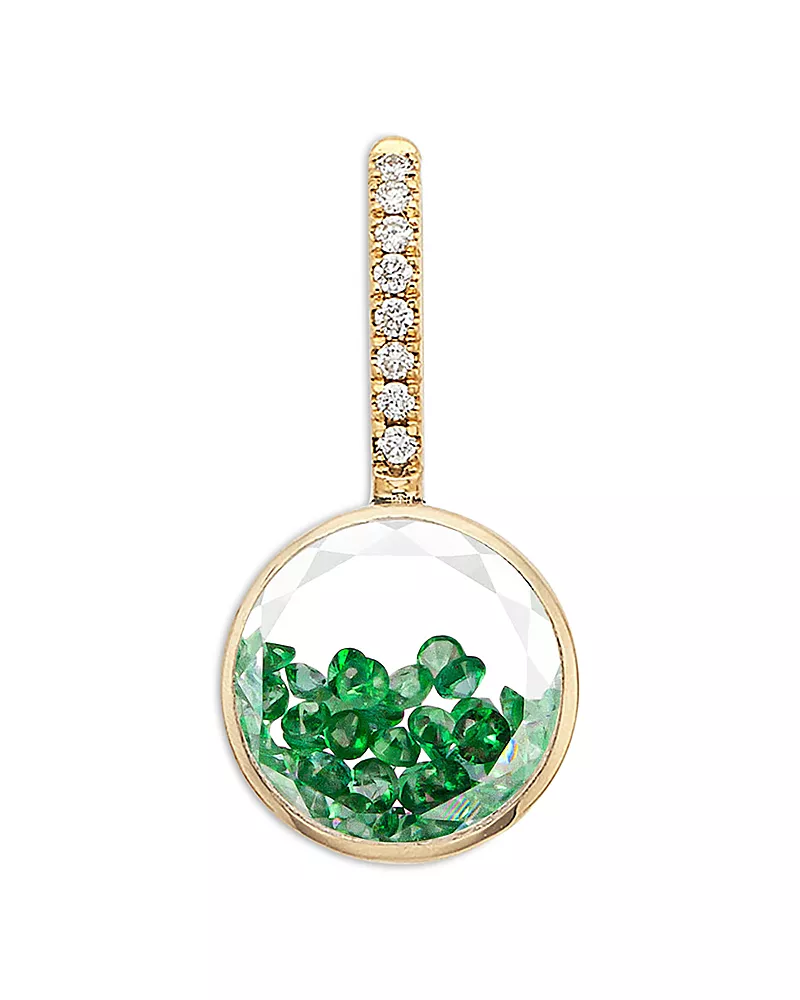Moritz Glik 18K Yellow Gold Emerald & Diamond Kaleidoscope Shaker Round Charm Pendant