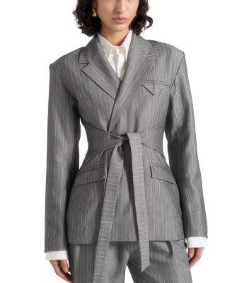 Delphine Pinstripe Wrap Tie Blazer