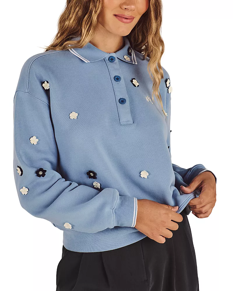 Malbon Naomi Blossom Cotton Polo Neck Sweatshirt