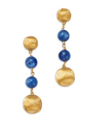 18K Yellow Gold Africa Kyanite & Textured Bead Linear Drop Earrings