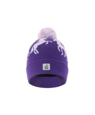  Girls' Winter Unicorn Rolled Cuff Pompom Knit Hat - Little Kid, Big Kid