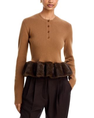Wool Blend Faux Fur Trim Sweater