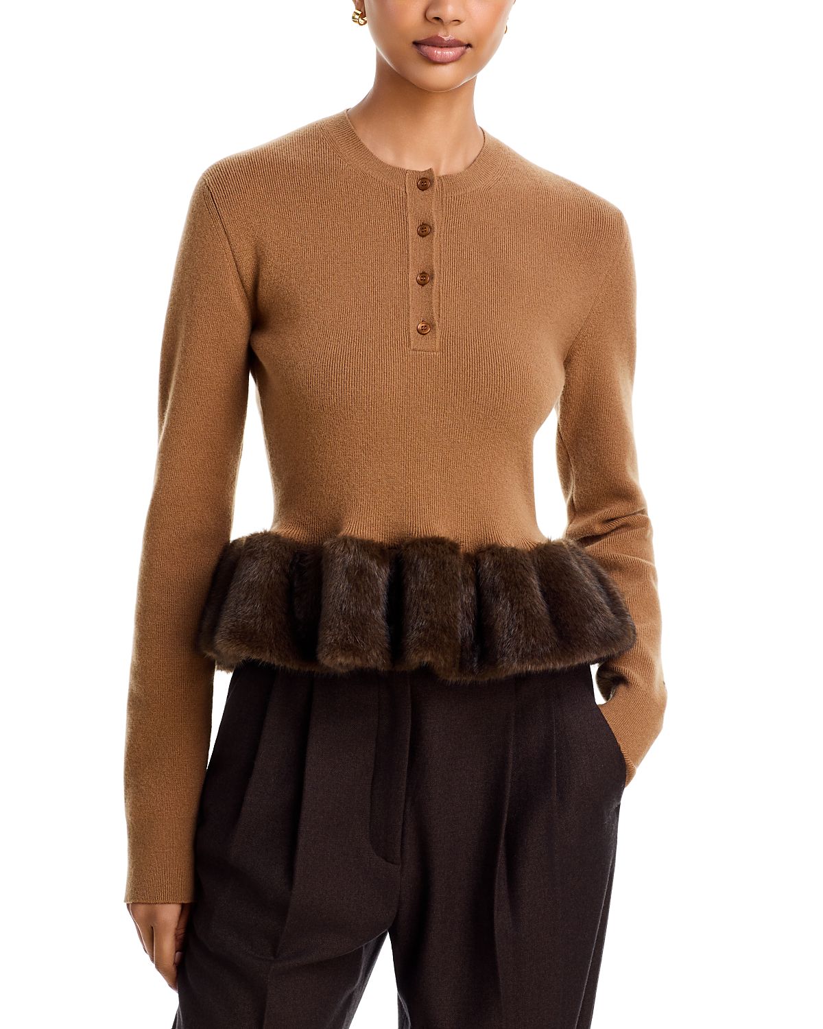 Stella McCartney Wool Blend Faux Fur Trim Sweater