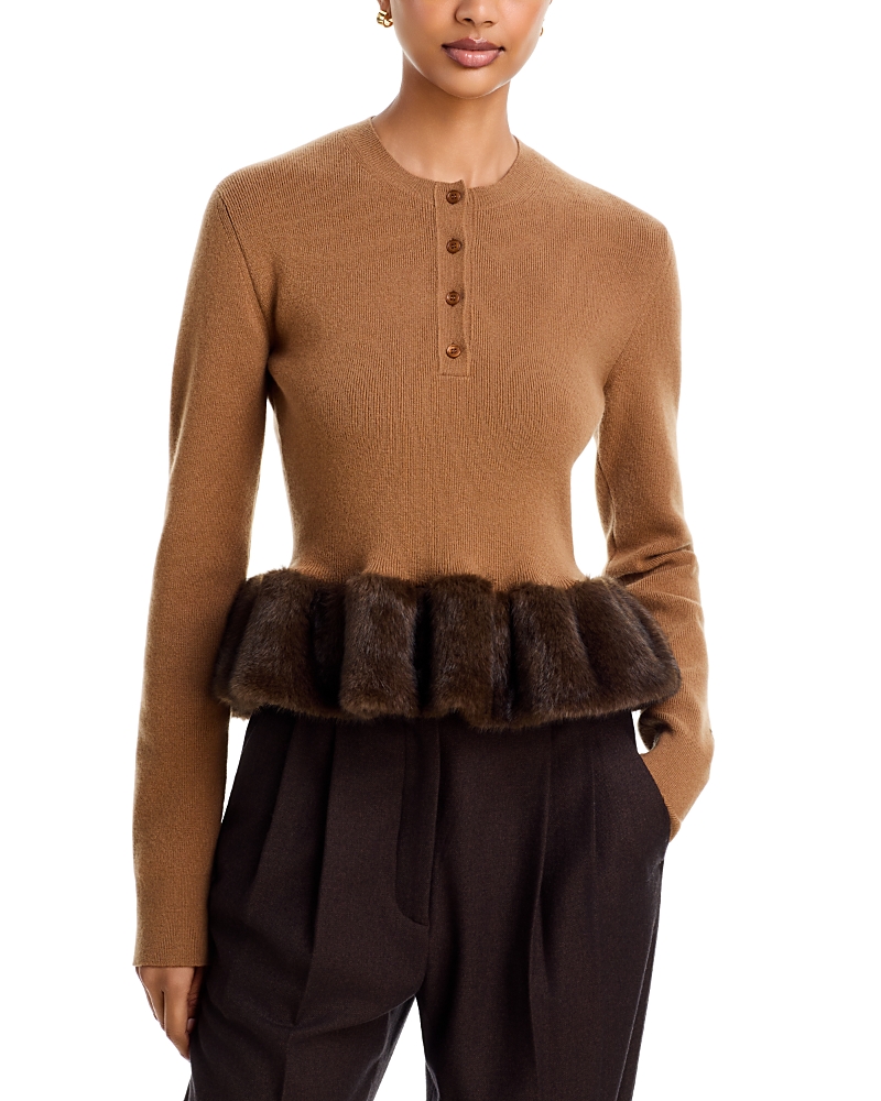 Stella Mccartney Wool Blend Faux Fur Trim Sweater