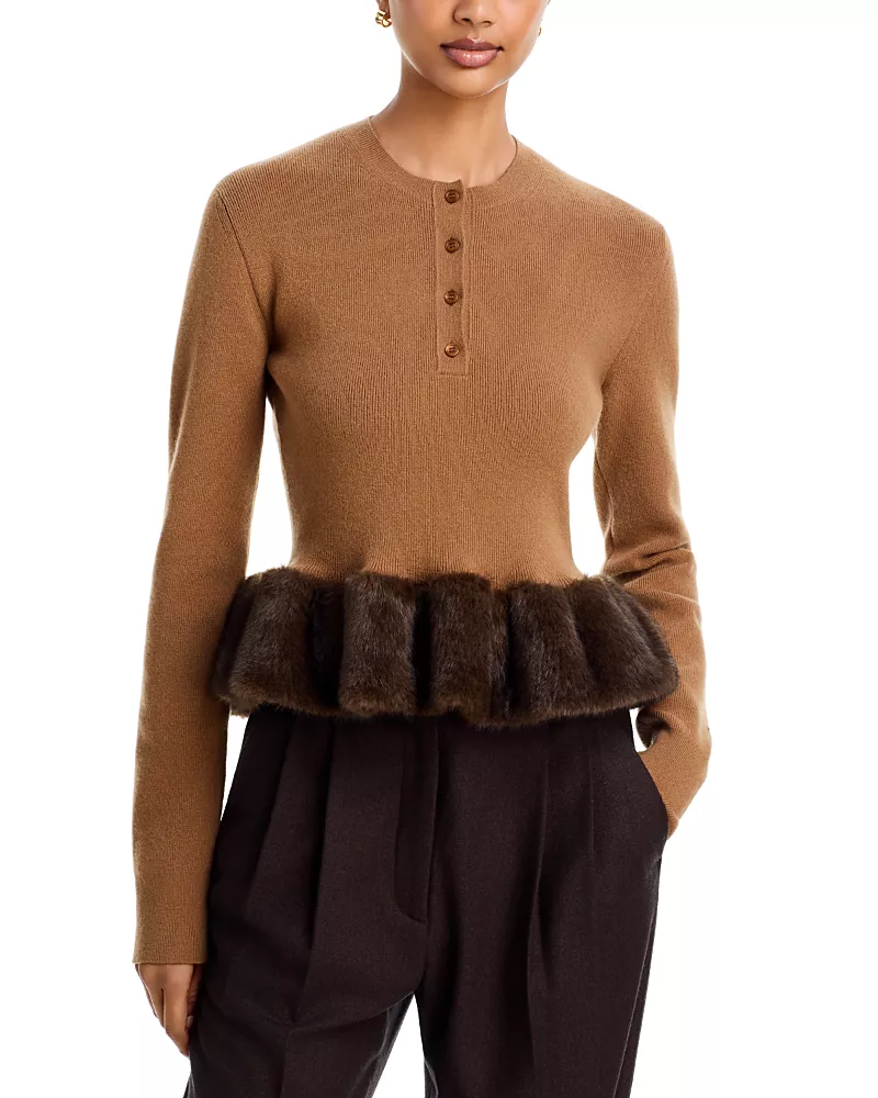 Stella McCartney Wool Blend Faux Fur Trim Sweater