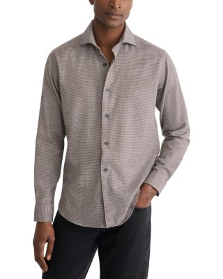 Cotton Houndstooth Check Flannel Casual Shirt