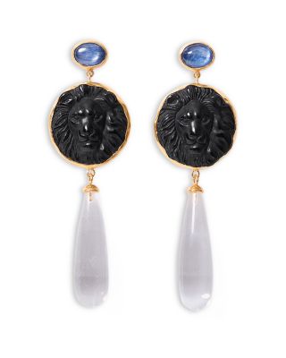 Leon Gemstone Lion Head Drop Earrings
